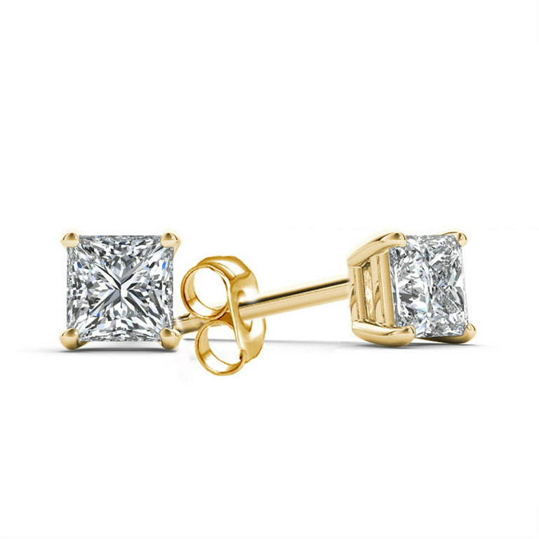 14k Yellow Gold Princess Cut Diamond Solitaire Screwback Stud Earrings 1/5 Cttw 